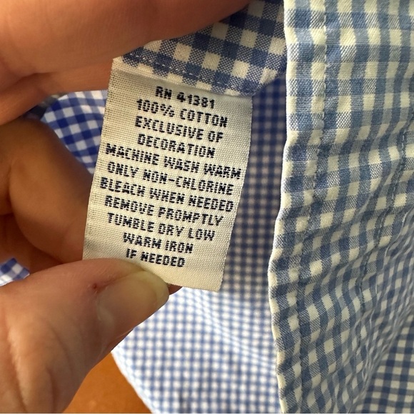 Polo Ralph Lauren Mens M Blue Gingham Check Long Sleeve Button Down Pink Logo - Picture 6 of 7